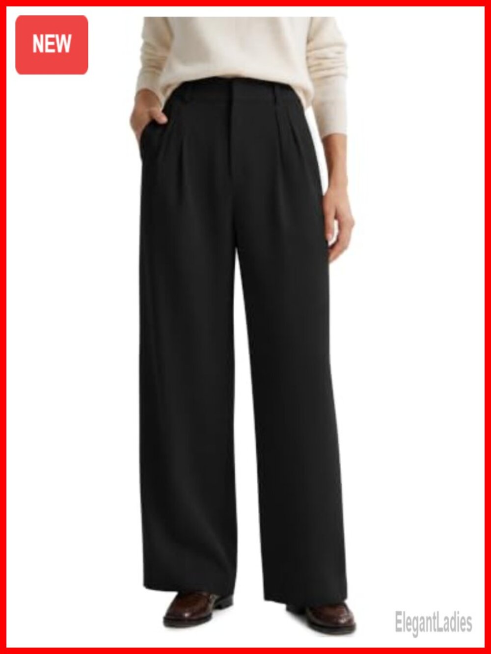 Women's Wide Leg Dress Pants Pleated Crepe Office Trousers with Pockets